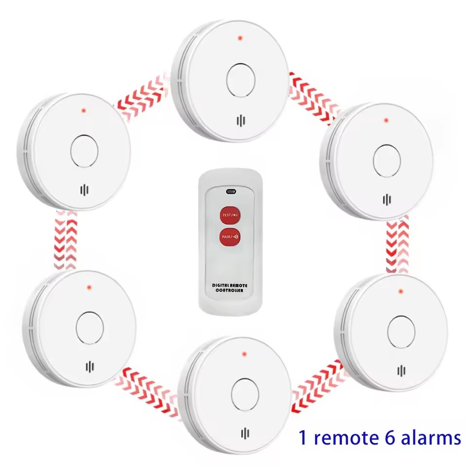 Smoke Detector Interconnected - เครื่องตรวจจับควันแบบเชื่อมต่อ 10 ปี พร้อมรีโมทคอนโทรล, ระบบเตือนไฟไหม้ไร้สายแบบเชื่อมต่อ
